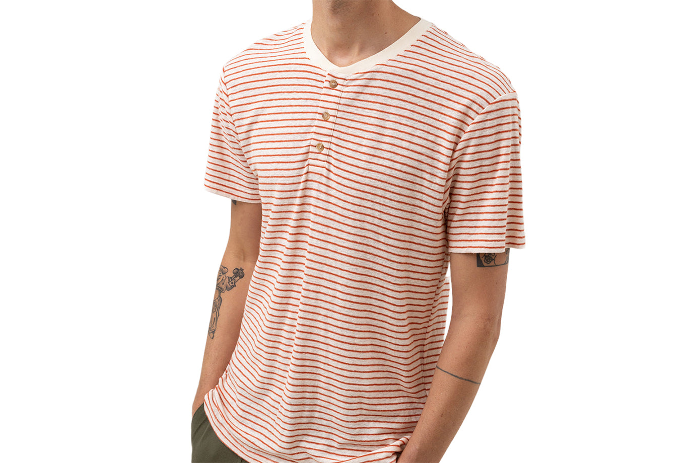 LINEN STRIPE CREW NECK TEE